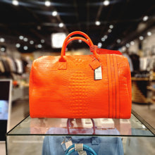 Load image into Gallery viewer, TOTE&amp;CARRY NEON ORANGE APOLLO 2 CROCODILE DUFFLE BAG
