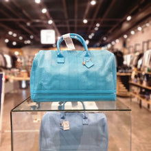 Load image into Gallery viewer, TOTE&amp;CARRY AQUA BLUE APOLLO 1 SNAKESKIN DUFFLE BAG
