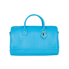 Load image into Gallery viewer, TOTE&amp;CARRY AQUA BLUE APOLLO 1 SNAKESKIN DUFFLE BAG
