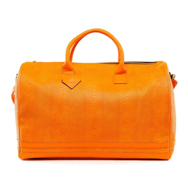 TOTE&CARRY TANGERINE APOLLO 1 SNAKESKIN DUFFLE BAG