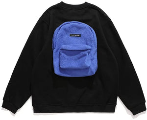 P FORTY EIGHT PLUSH BACKPACK OVERSIZE SWEATSHIRT IN BLACK