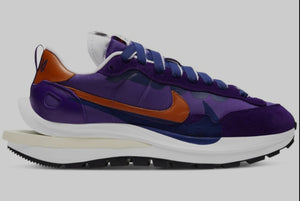 Nike X Sacai Vaporwaffle Dark IRIS Campfire Orange.
