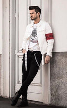 Load image into Gallery viewer, BNARROW DENIM JACKET WHITE/RED BAND
