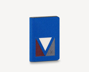 LOUIS VUITTON POCKET ORGANIZER TAIGA LEATHER BLUE WITH TRICOLOR