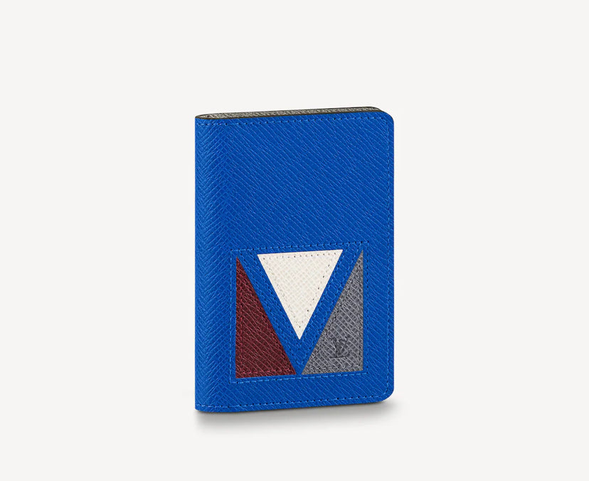 LOUIS VUITTON POCKET ORGANIZER TAIGA LEATHER BLUE WITH TRICOLOR