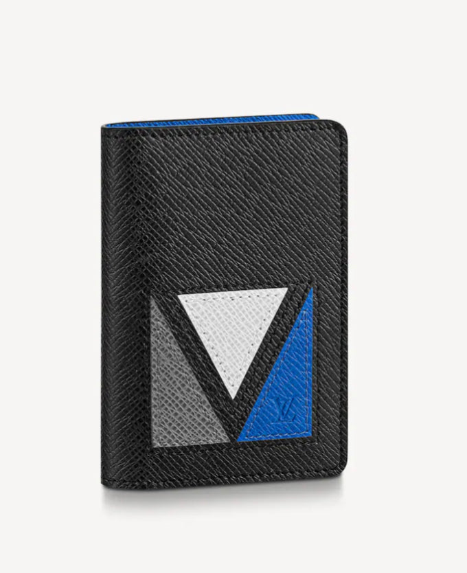 LOUIS VUITTON POCKET ORGANIZER TAIGA LEATHER BLACK WITH TRICOLOR