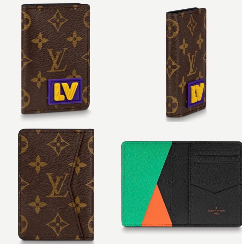 LOUIS VUITON POCKET ORGANIZER  BROWN W/YELLOW  LOGO.